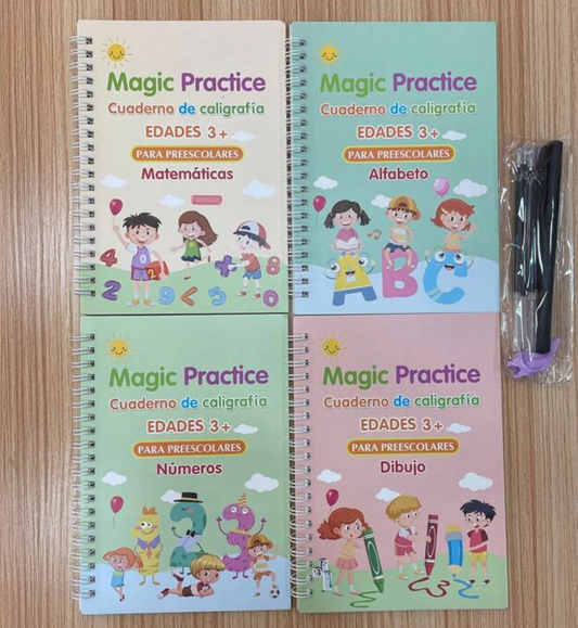 Cuadernos de Práctica Mágica de Escritura para Niños, Cuadernos de Caligrafía Reutilizables en Español